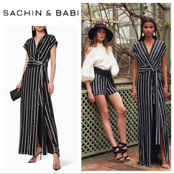 Sachin & Babi “Wren” Striped Column Gown - Picture 1 of 10